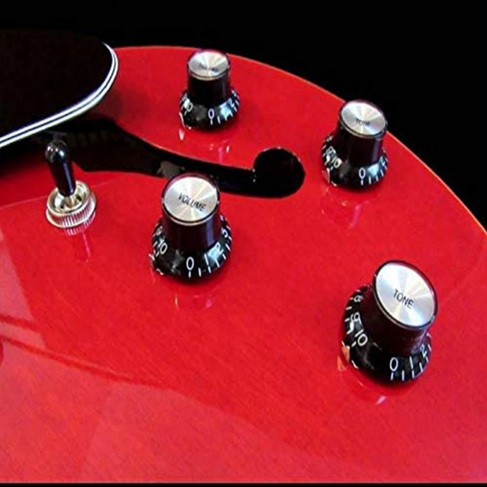 4pcs Guitar Top Hat Speed Control Knobs 2 Volumes & 2 Tones Silver Bell for LP SG Guitar