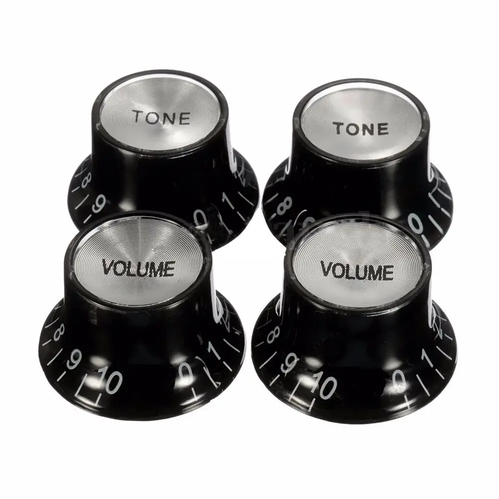 4pcs Guitar Top Hat Speed Control Knobs 2 Volumes & 2 Tones Silver Bell for LP SG Guitar