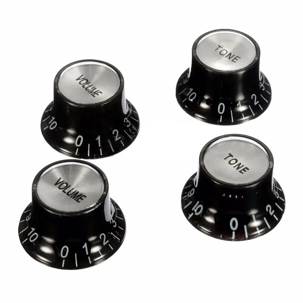 4pcs Guitar Top Hat Speed Control Knobs 2 Volumes & 2 Tones Silver Bell for LP SG Guitar