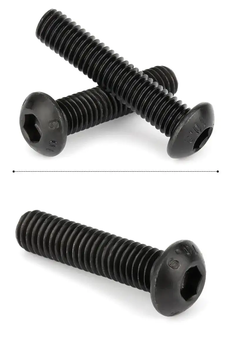 M2 M2.5 M3 M4 M5 M6 M8 M10 Grade 10.9 Alloy Steel Screws Hex Socket Round Head Cap Black Screw Furniture Fastener Bolt