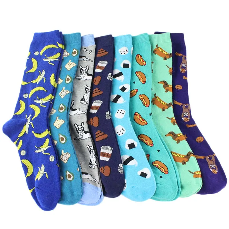 Animal Pug Elephant Lionu Funny Socks Men Chili Hamburg Pizza Crew Socks Harajuk Novelty Gift Sokken Unisex Skateboard Socks