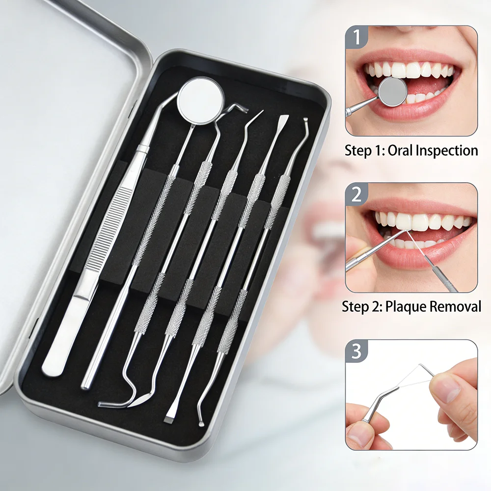 Reusable Portable Dental Oral Care Kit Teeth Cleaning Tools Set Professional Dentist Instruments for Home Travel Daily Use