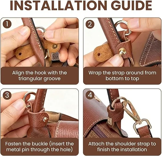 Leather Replacement Crossbody Bag Strap,Bag Shoulder Strap for Longchamp Short Handle Bags Without Punching Modification