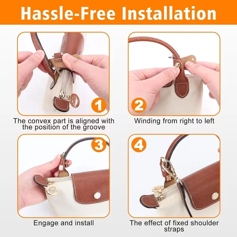Leather Replacement Crossbody Bag Strap,Bag Shoulder Strap for Longchamp Short Handle Bags Without Punching Modification
