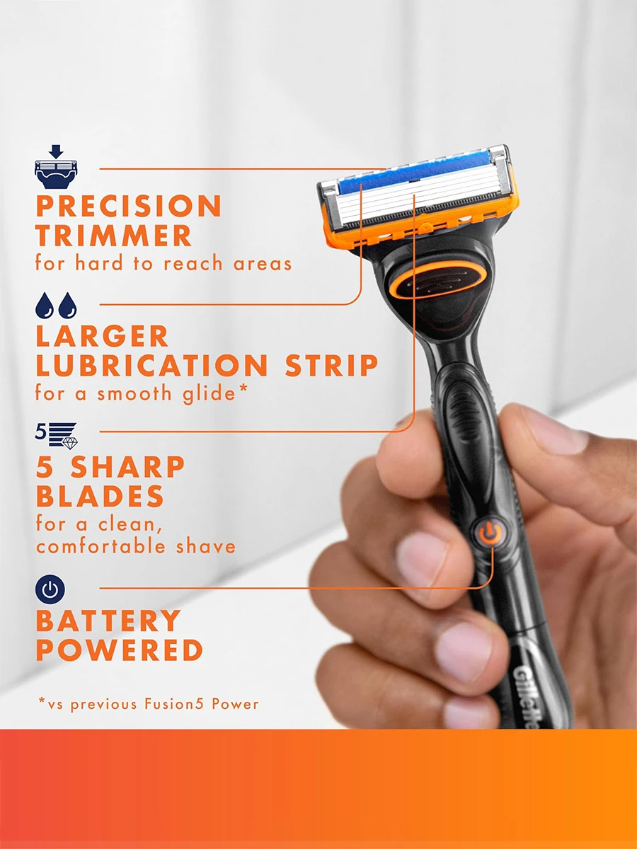 Gillette Fusion 5 FlexBall Power Razor 5 Blade Coating Micro-Vibration Technology Men's Shaver with Precision Trimmer