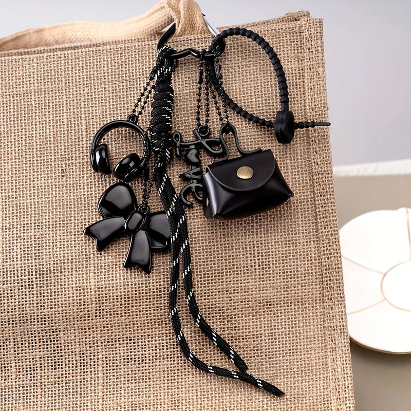 Maillard Style Mini PU Leather Bag Keychain Retro Heart Shape Pendant Bag Charm Woven Rope Hanging Piece Accessories