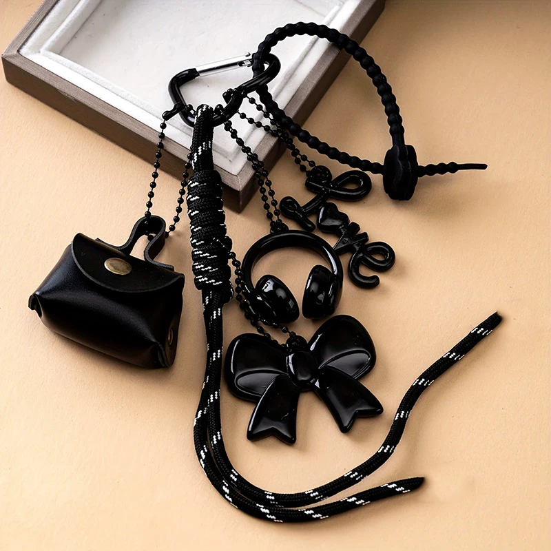 Maillard Style Mini PU Leather Bag Keychain Retro Heart Shape Pendant Bag Charm Woven Rope Hanging Piece Accessories