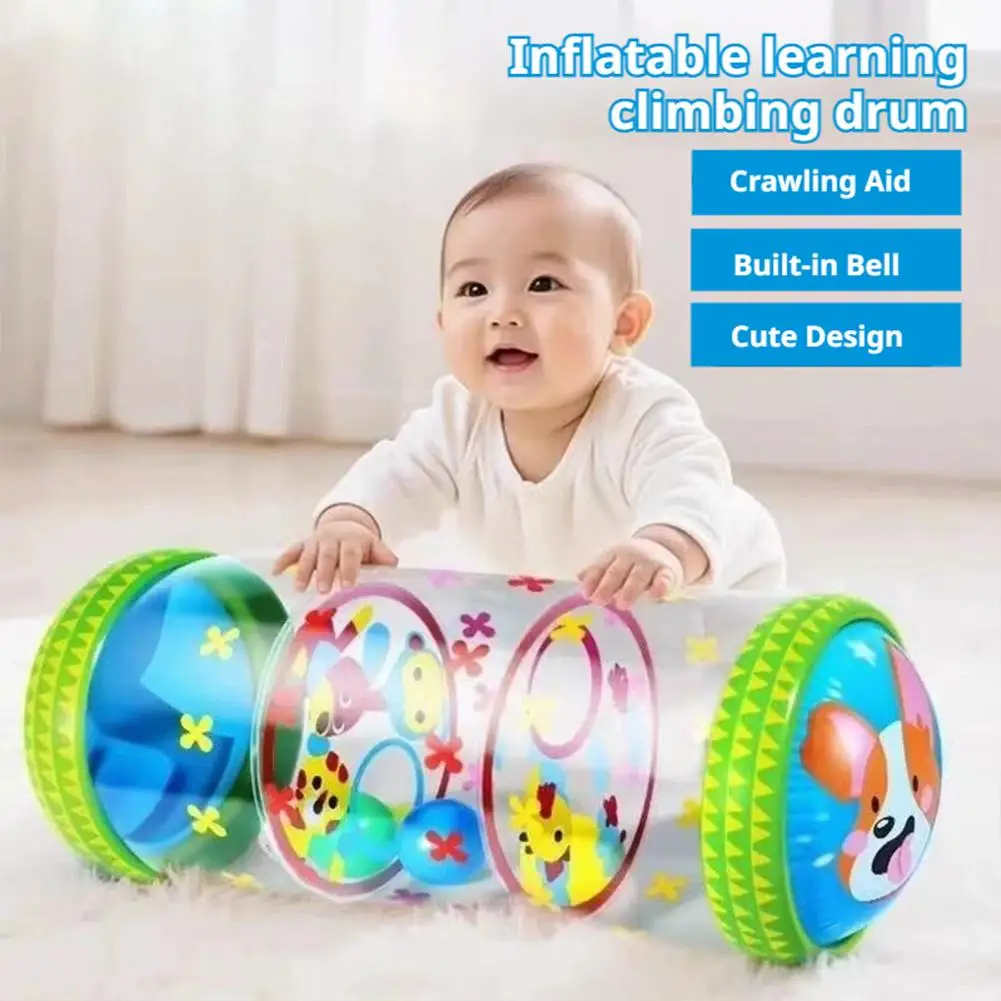 Inflatable Baby Crawling Roller Toys With Rattle Balls PVC Toddler Standing Early Educational Toys Crawling Learning Roller