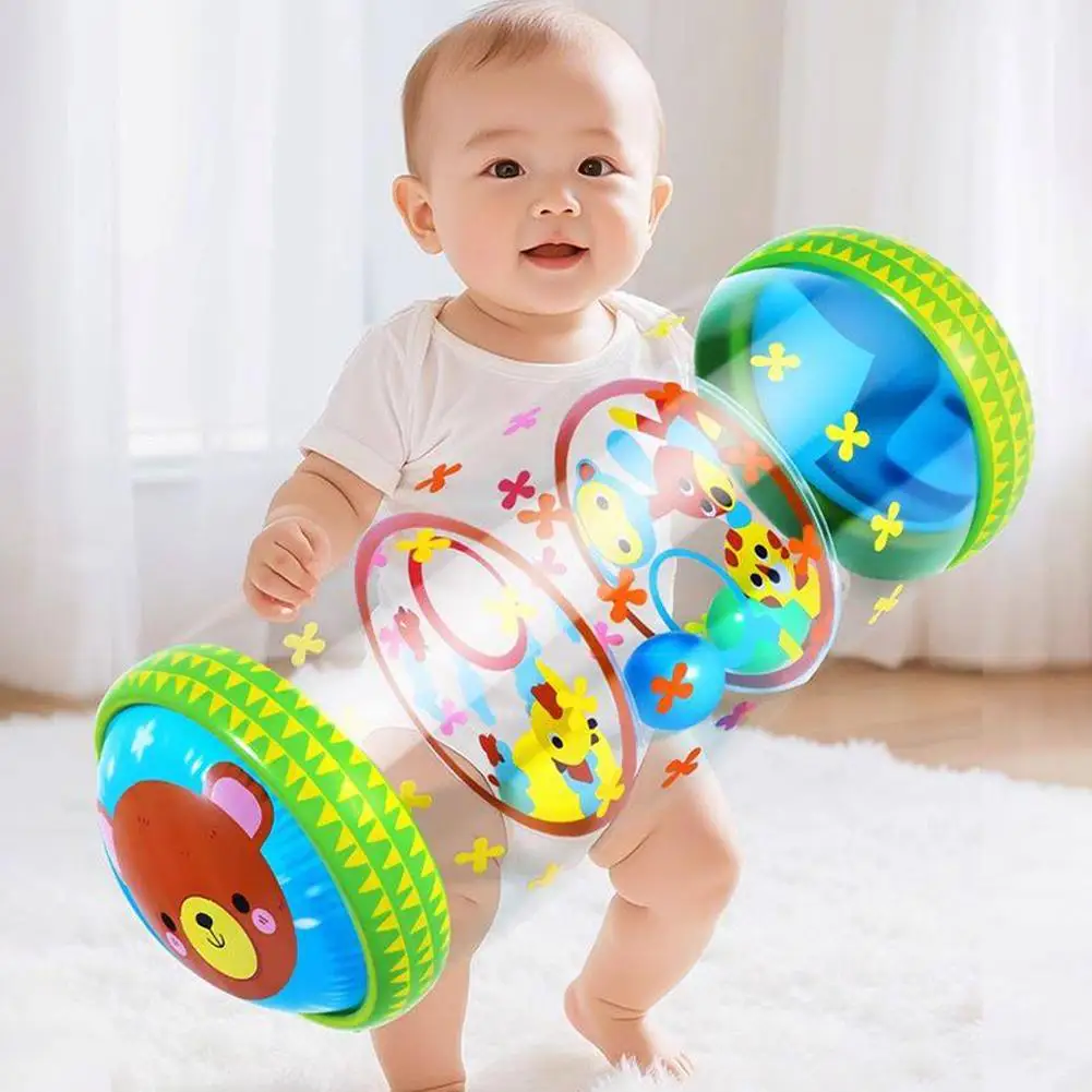 Inflatable Baby Crawling Roller Toys With Rattle Balls PVC Toddler Standing Early Educational Toys Crawling Learning Roller