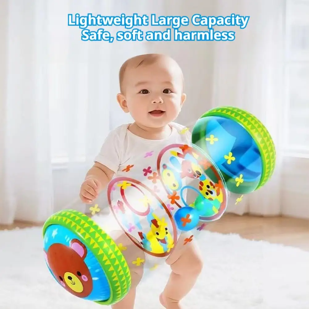 Inflatable Baby Crawling Roller Toys With Rattle Balls PVC Toddler Standing Early Educational Toys Crawling Learning Roller