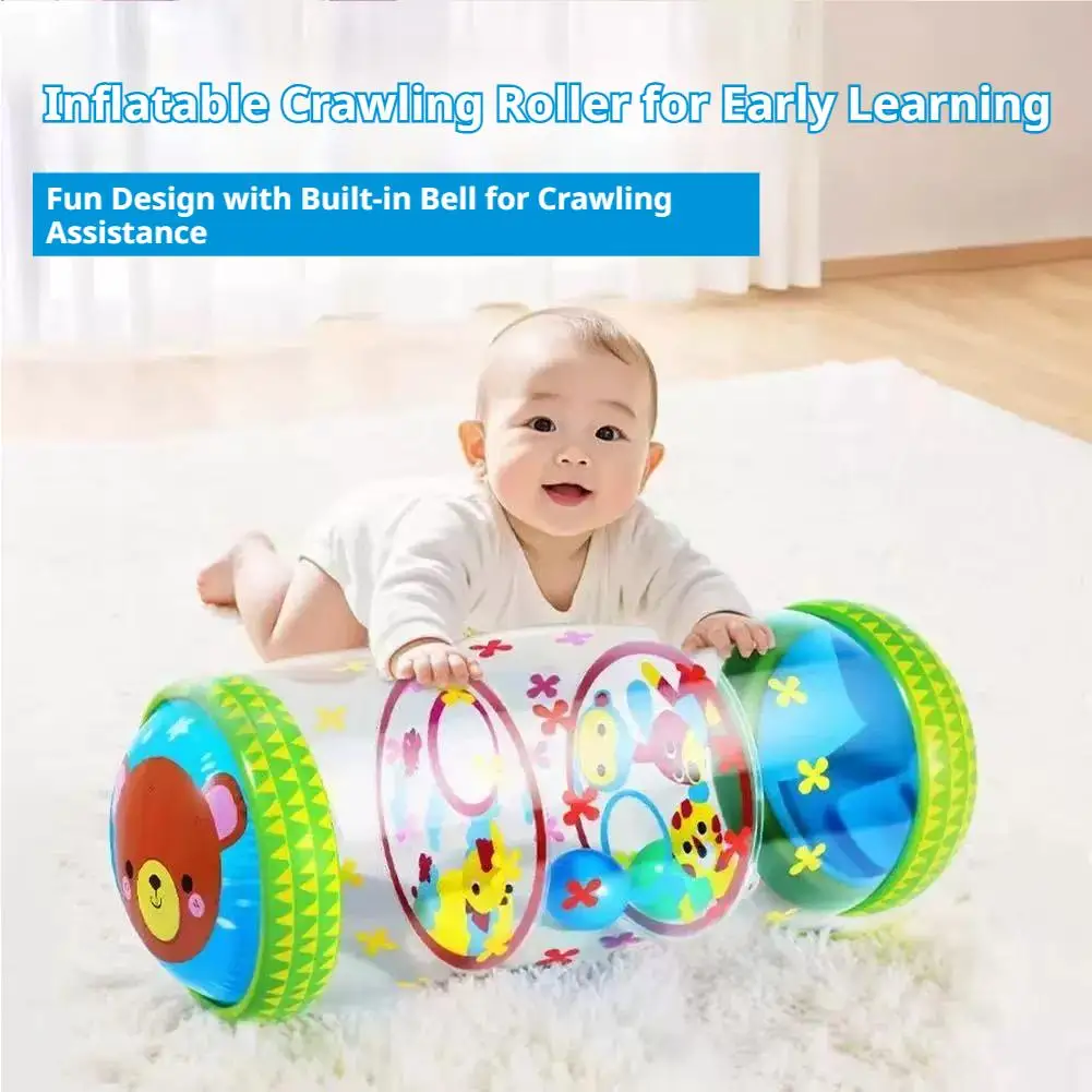 Inflatable Baby Crawling Roller Toys With Rattle Balls PVC Toddler Standing Early Educational Toys Crawling Learning Roller