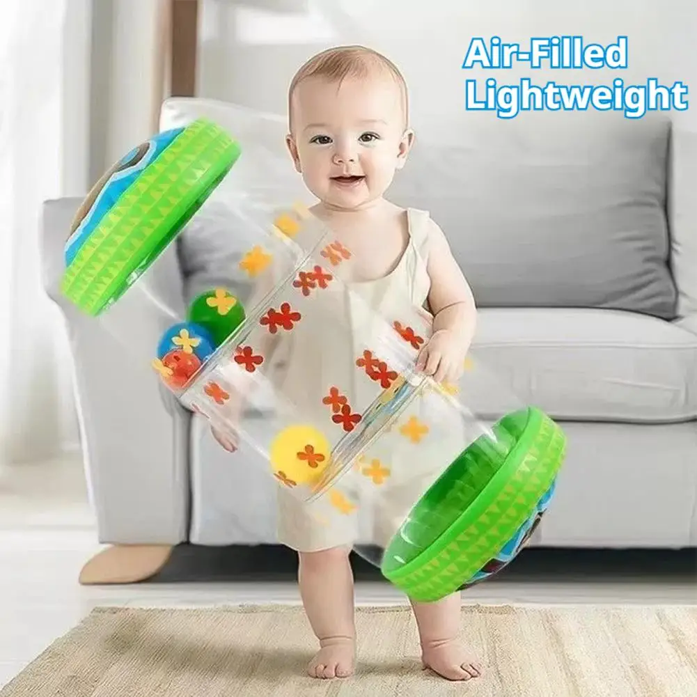 Inflatable Baby Crawling Roller Toys With Rattle Balls PVC Toddler Standing Early Educational Toys Crawling Learning Roller