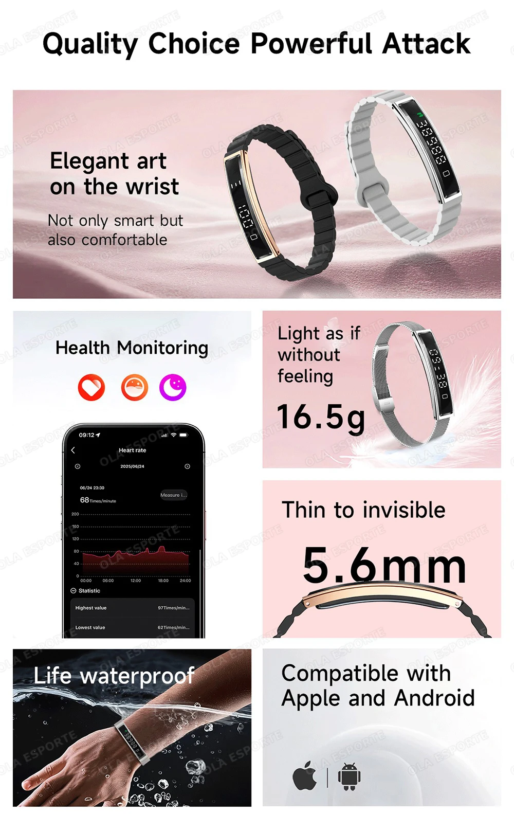 2026 New Fashion Women Smart Bracelet Sport Mode Fitness Tracker Heart Rate Health Monitoring IP68 Waterproof Smart Watch Men
