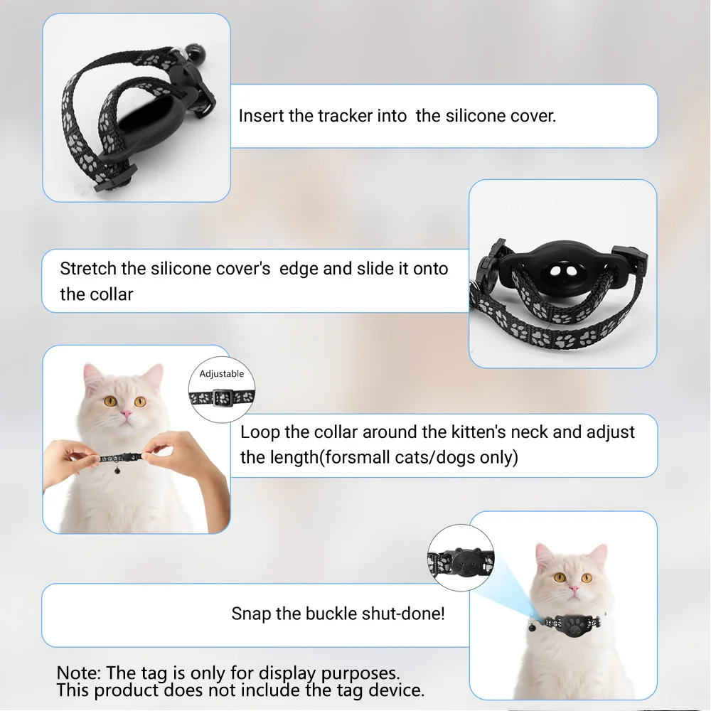 Pet Collar with Tag Holder Airtag Protective Case, Reflective Cat Collars with Bells Adjustable 8-12.5" To Fit All Domestic Cats