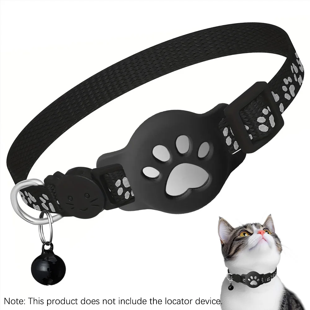 Pet Collar with Tag Holder Airtag Protective Case, Reflective Cat Collars with Bells Adjustable 8-12.5" To Fit All Domestic Cats
