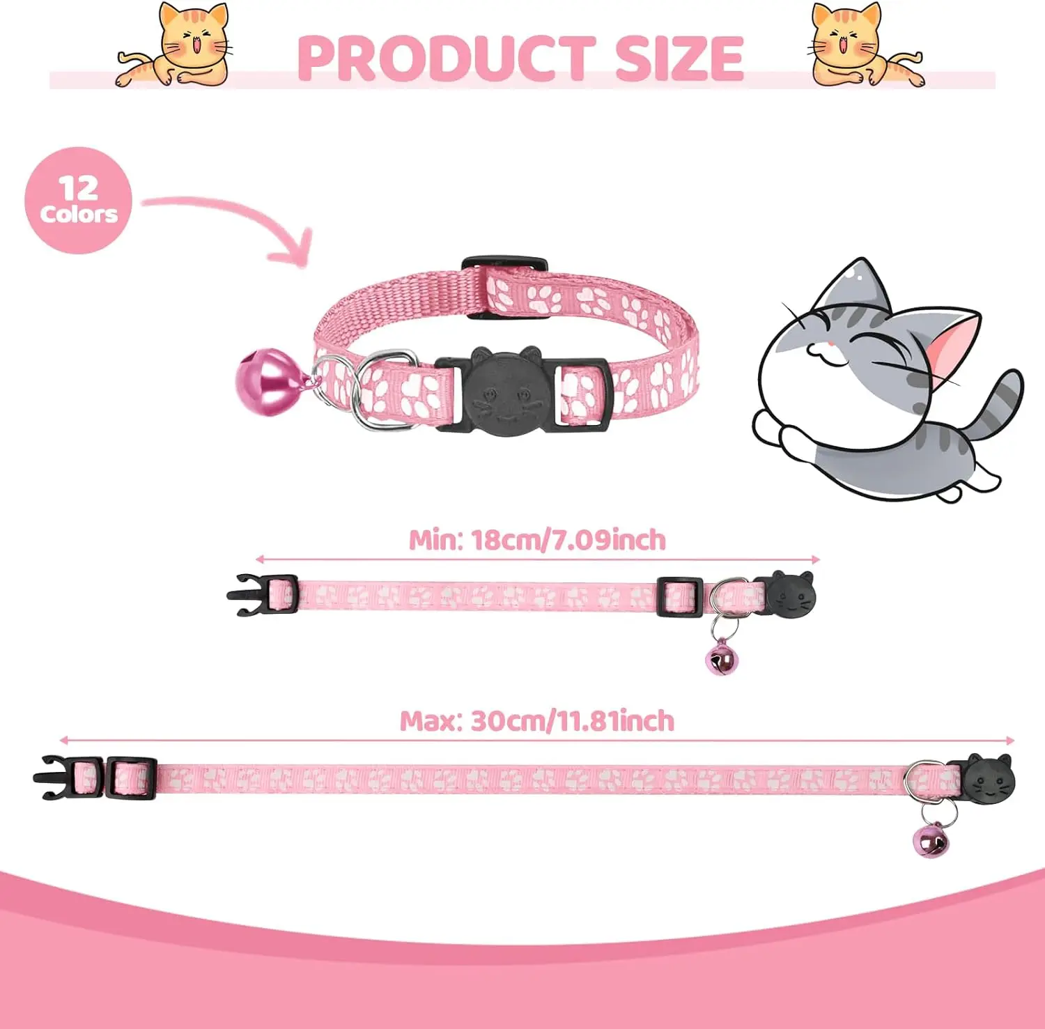 Pet Collar with Tag Holder Airtag Protective Case, Reflective Cat Collars with Bells Adjustable 8-12.5" To Fit All Domestic Cats
