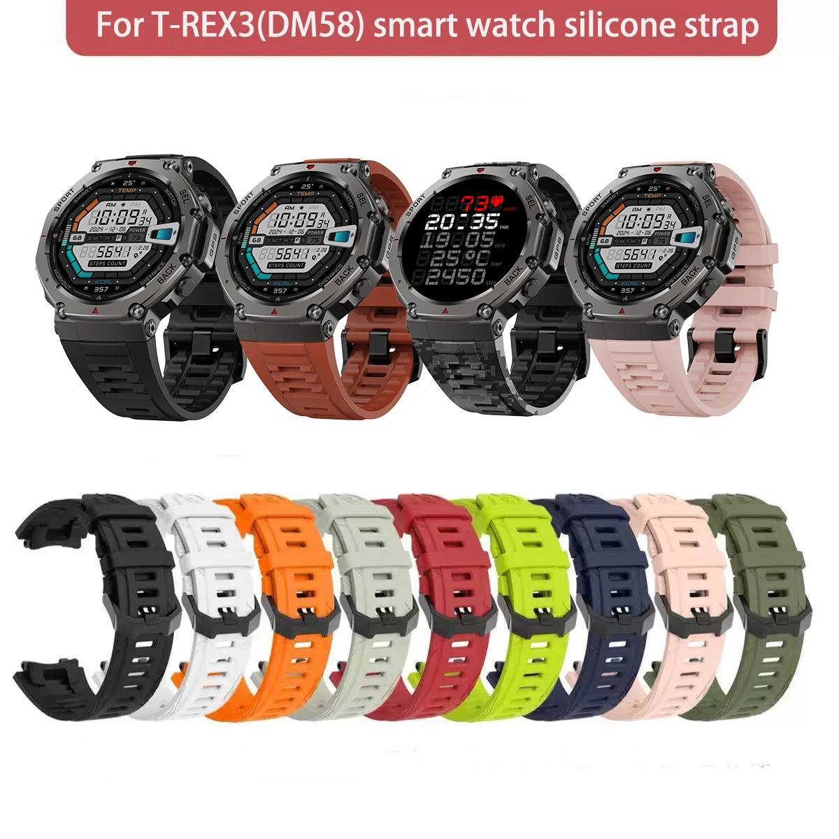 Suitable for DM58 T-REX3 Smartwatch, Silicone Strap, Stainless Steel Strap, Width 22mm, DM58 Smartwatch Wristband Connector