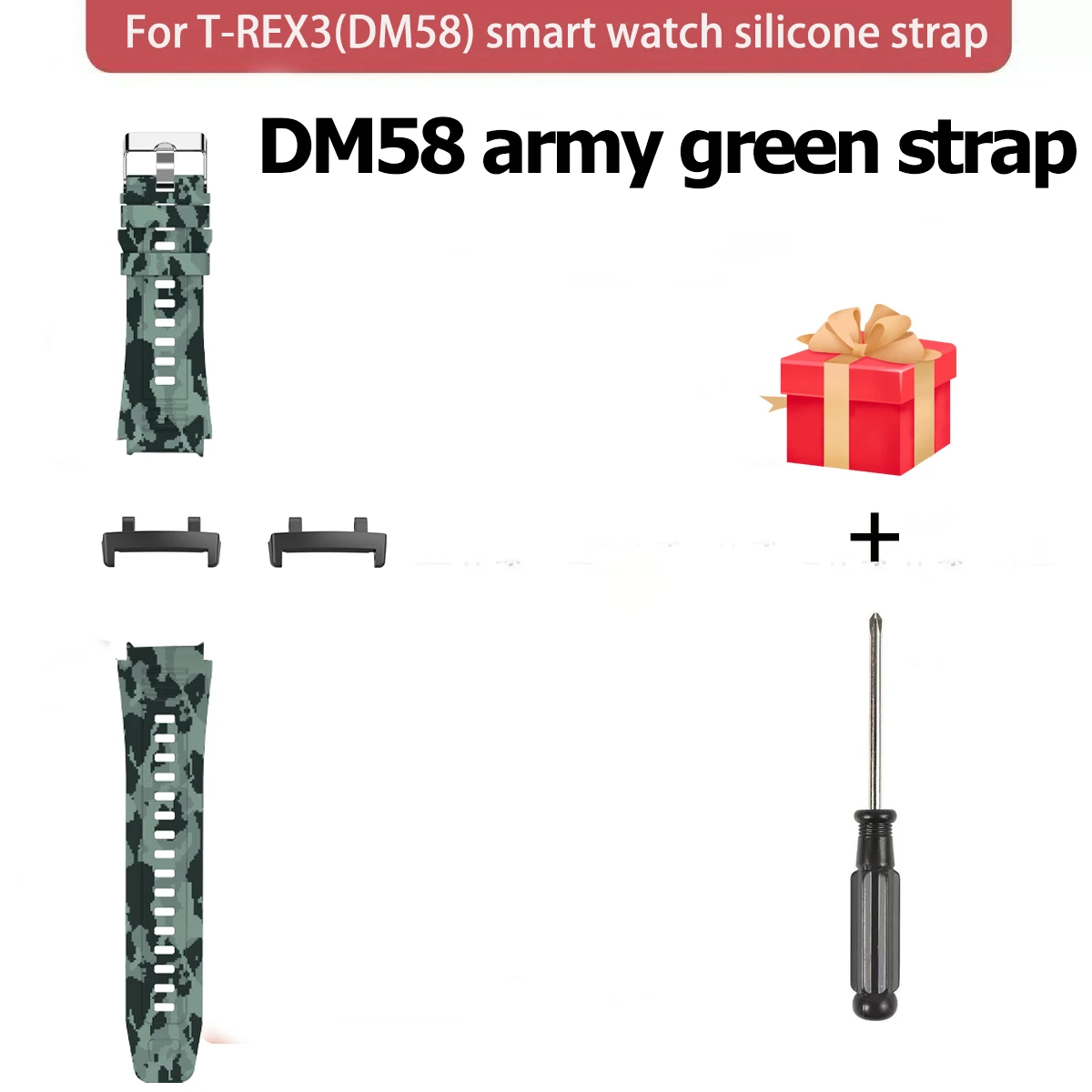 Suitable for DM58 T-REX3 Smartwatch, Silicone Strap, Stainless Steel Strap, Width 22mm, DM58 Smartwatch Wristband Connector
