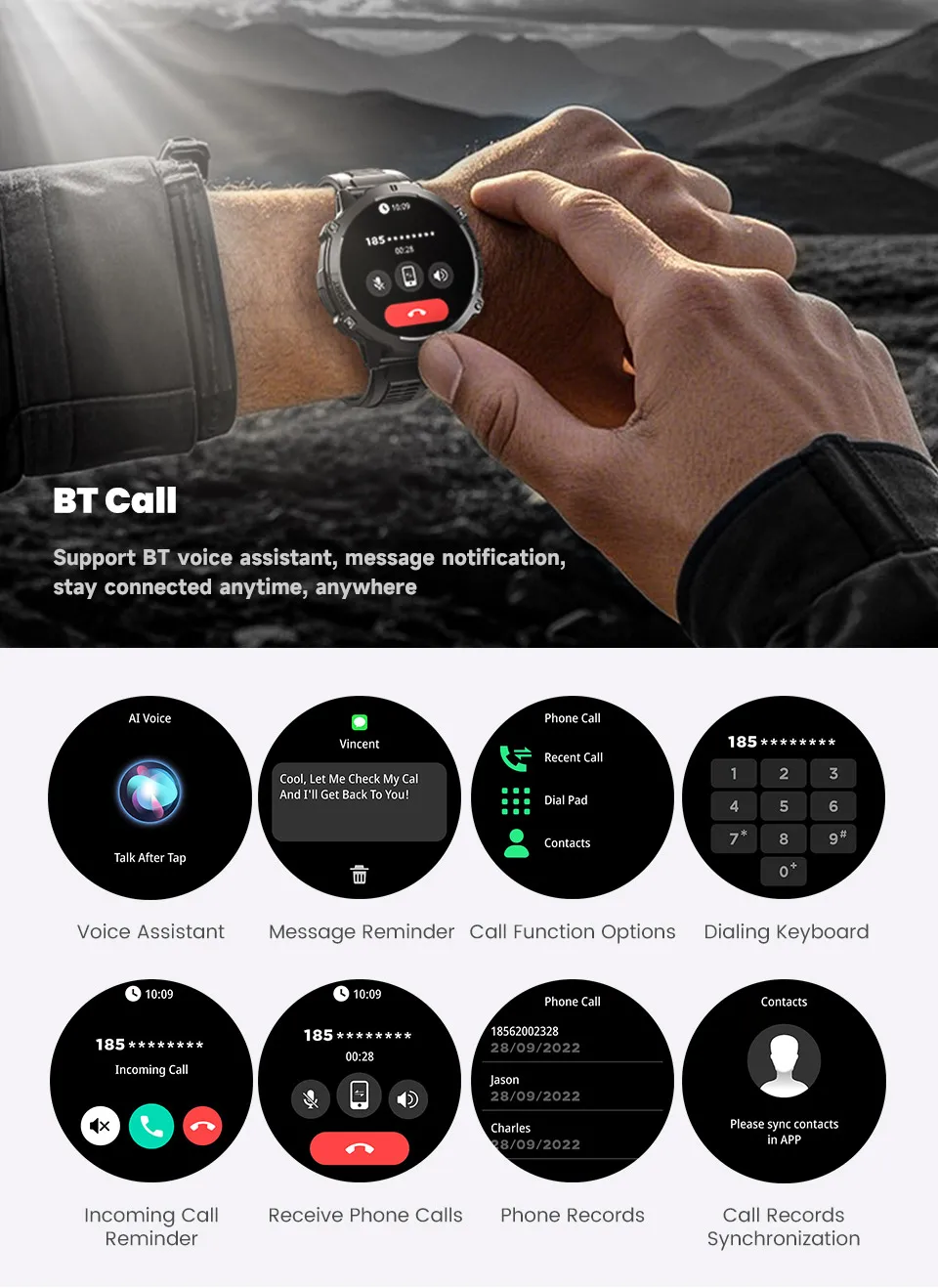 Mens Military T REX 3 Smartwatch 1.73" AMOLED Compass BT Call 1ATM Waterproof Wrist Sport Smart Watches for Man IOS Android 2026