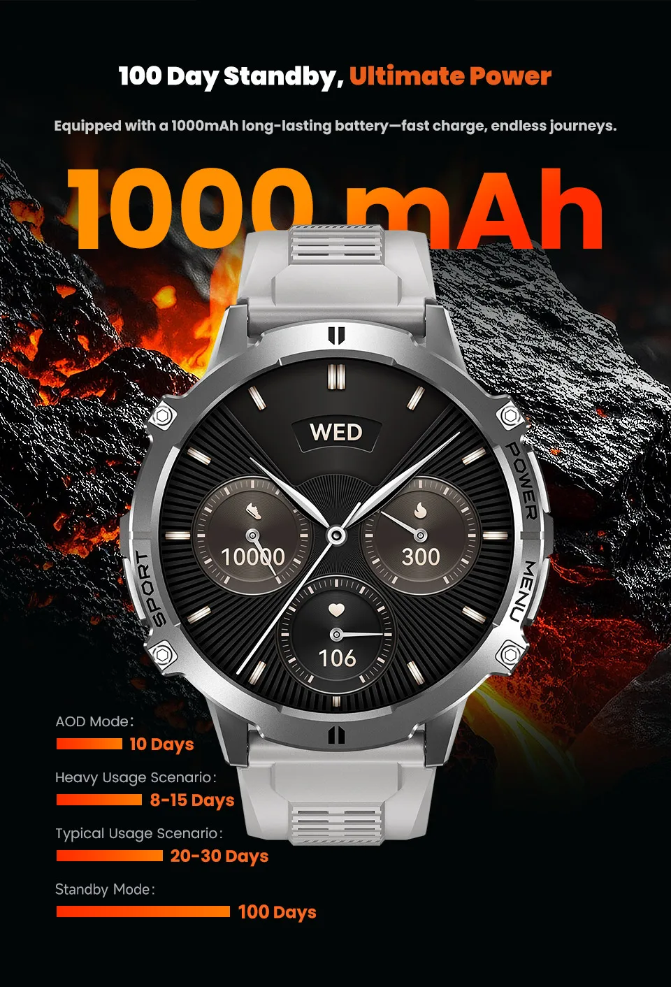 Mens Military T REX 3 Smartwatch 1.73" AMOLED Compass BT Call 1ATM Waterproof Wrist Sport Smart Watches for Man IOS Android 2026