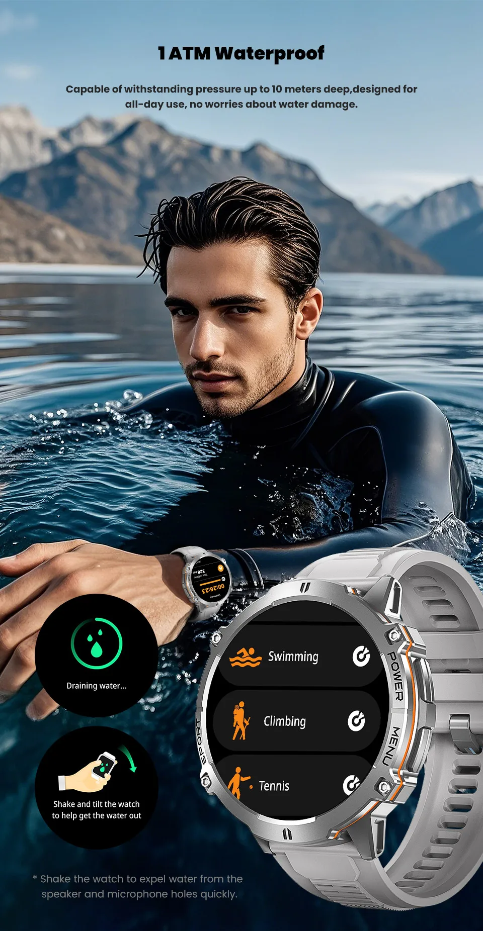 Mens Military T REX 3 Smartwatch 1.73" AMOLED Compass BT Call 1ATM Waterproof Wrist Sport Smart Watches for Man IOS Android 2026
