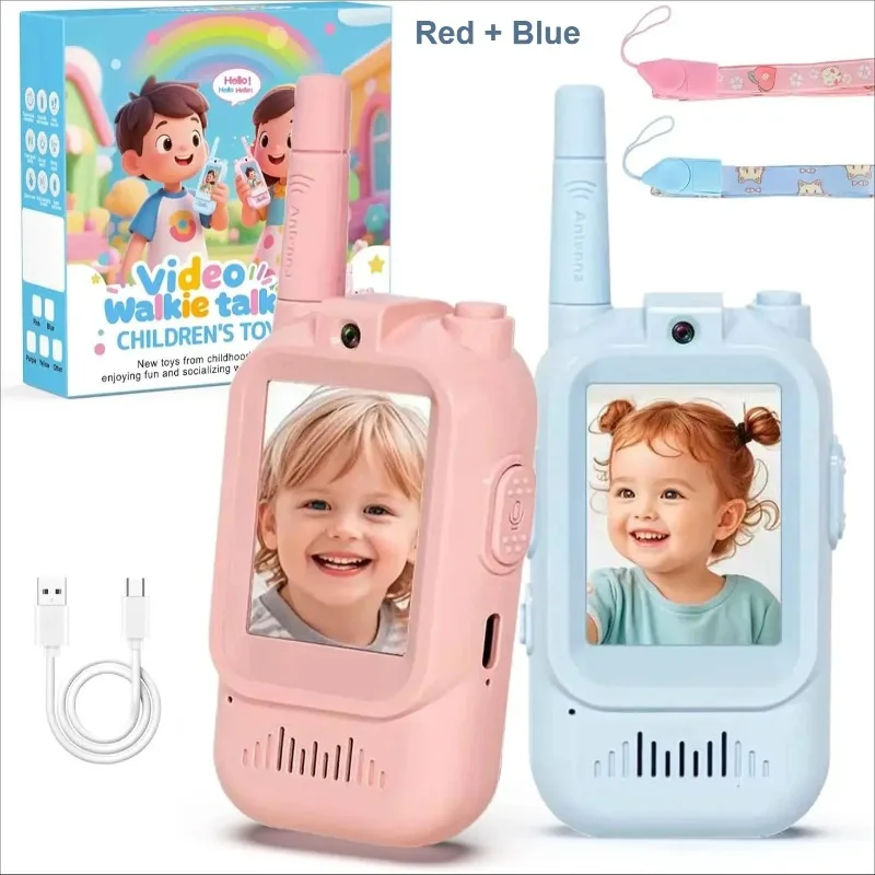 2PCS Kids Video Walkie Talkies USB Charging Indoor and Outdoor High Definition Intercom Children's Toys Birthday Gifts Ages 3-12