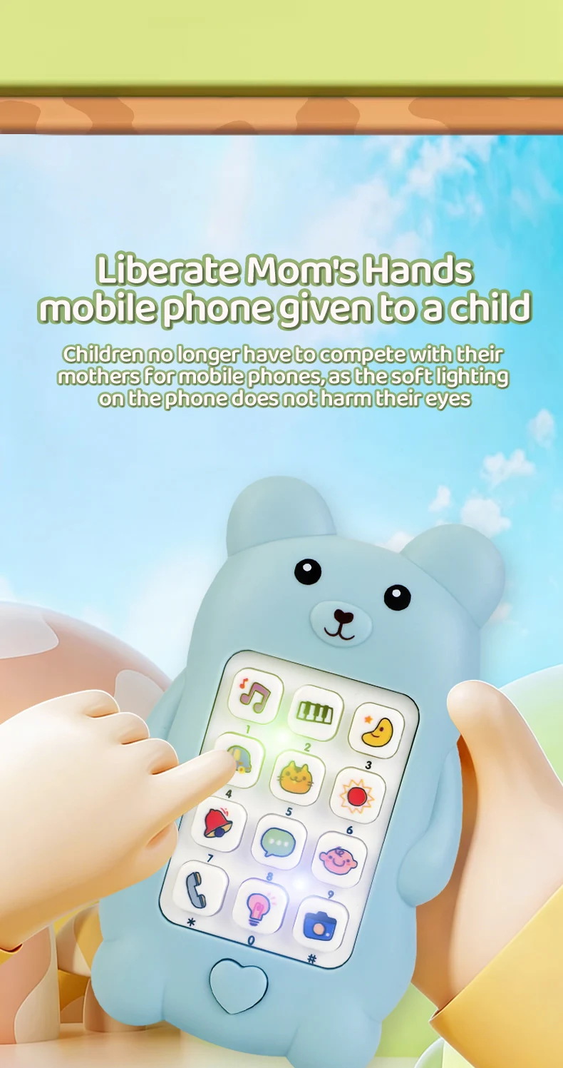 Cute Bear Baby Phone Toy Music Sound Telephone Sleeping Toys Simulation Phone with Lights Kids Early Educational Toy Kids Gifts