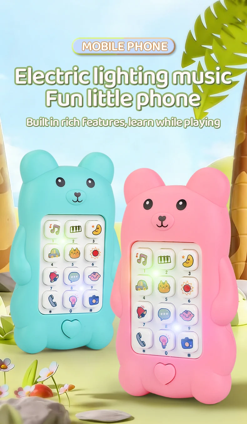 Cute Bear Baby Phone Toy Music Sound Telephone Sleeping Toys Simulation Phone with Lights Kids Early Educational Toy Kids Gifts