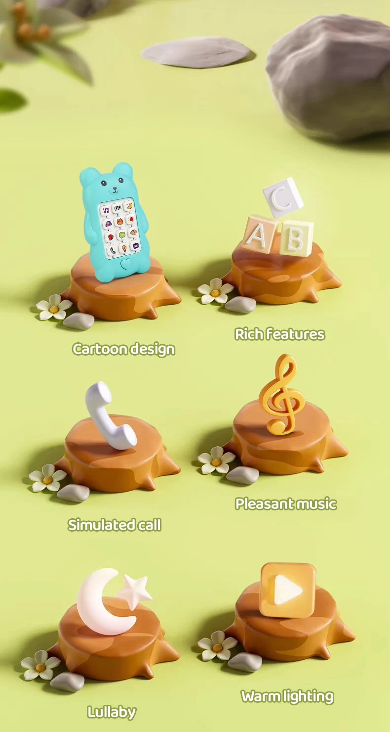 Cute Bear Baby Phone Toy Music Sound Telephone Sleeping Toys Simulation Phone with Lights Kids Early Educational Toy Kids Gifts