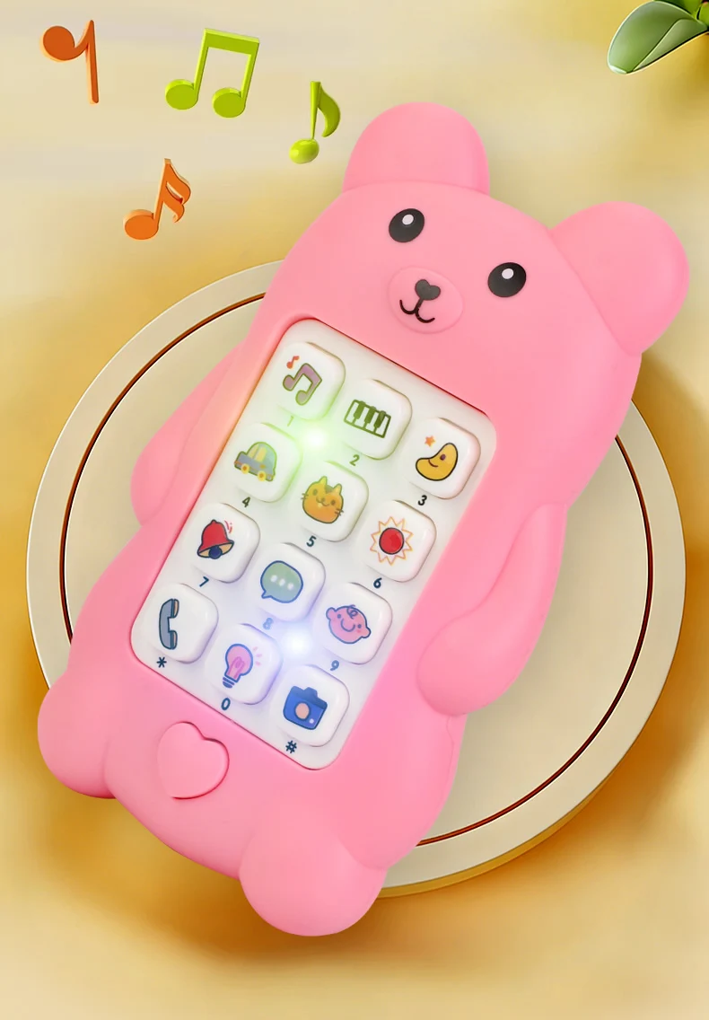 Cute Bear Baby Phone Toy Music Sound Telephone Sleeping Toys Simulation Phone with Lights Kids Early Educational Toy Kids Gifts