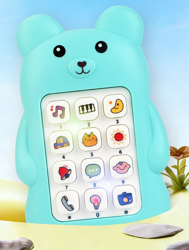 Cute Bear Baby Phone Toy Music Sound Telephone Sleeping Toys Simulation Phone with Lights Kids Early Educational Toy Kids Gifts
