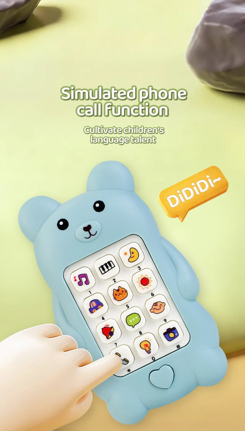 Cute Bear Baby Phone Toy Music Sound Telephone Sleeping Toys Simulation Phone with Lights Kids Early Educational Toy Kids Gifts