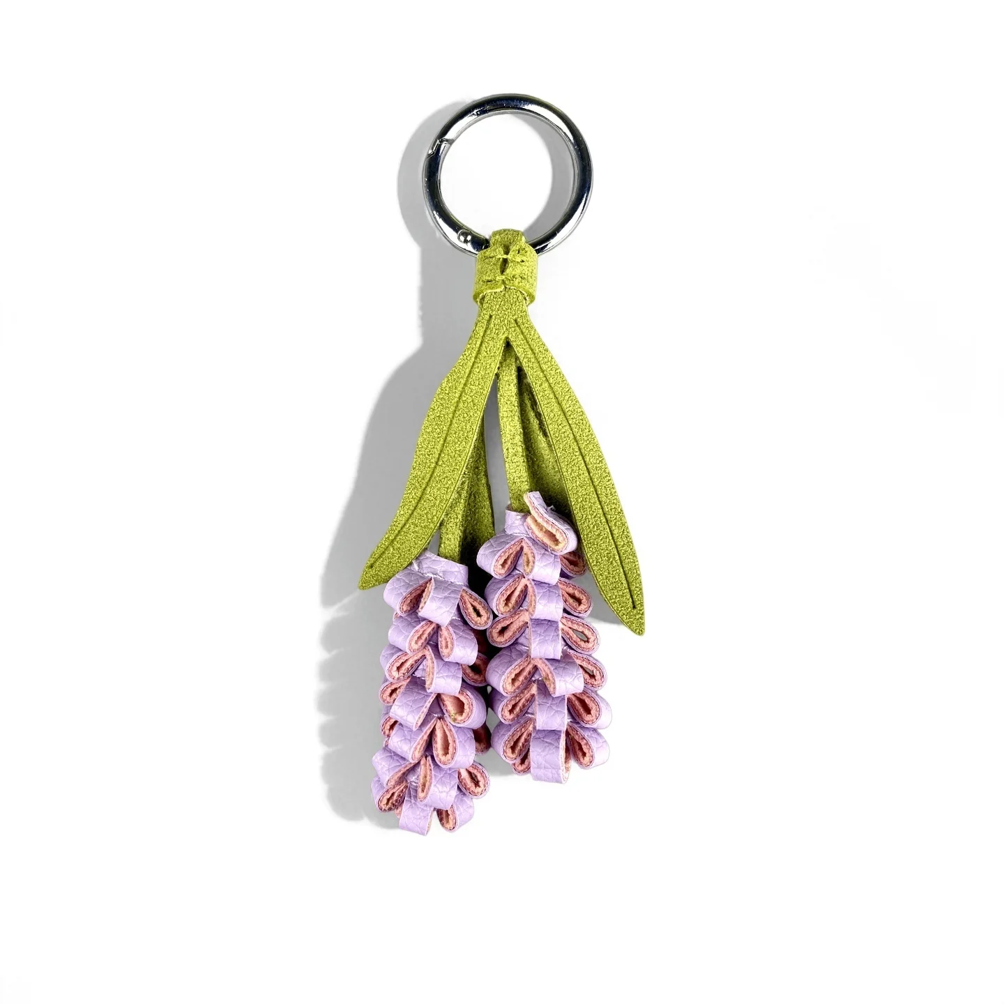 Purple Butterfly & Flower Keychain Charm Set, Cute PU Leather Floral Bag Accessories for Purple Lovers/Realistic Bloom/Good Gift