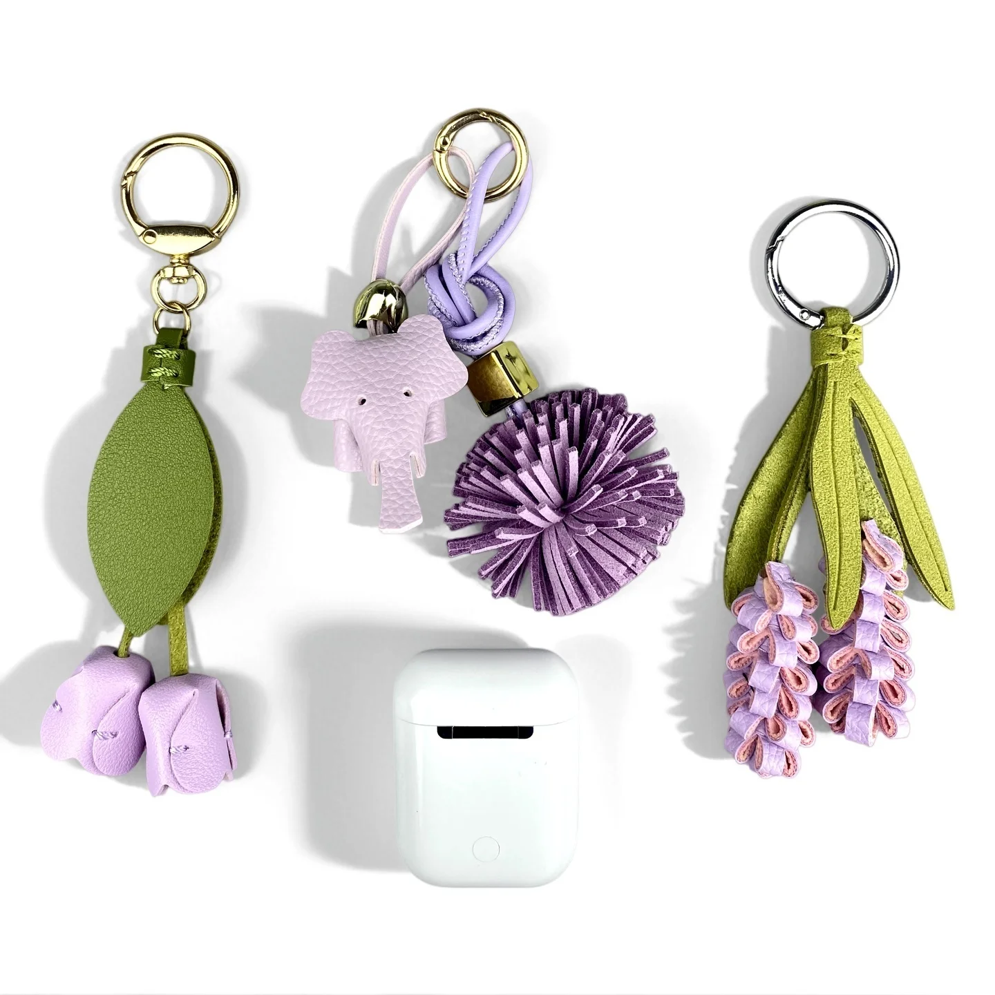 Purple Butterfly & Flower Keychain Charm Set, Cute PU Leather Floral Bag Accessories for Purple Lovers/Realistic Bloom/Good Gift