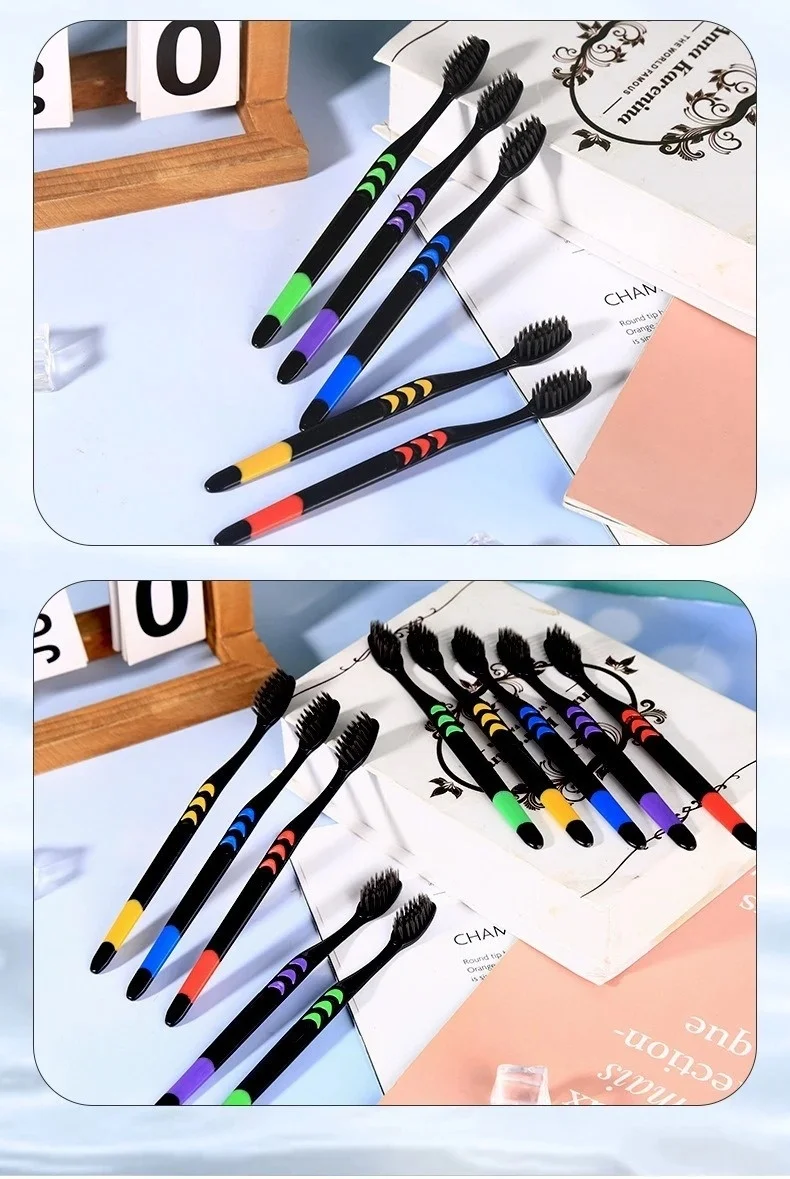 10pcs Charcoal Infused Soft Bristle Toothbrush for Deep Oral Cleaningand Gum Care -Ldeal for Daily Use by Adults at Home