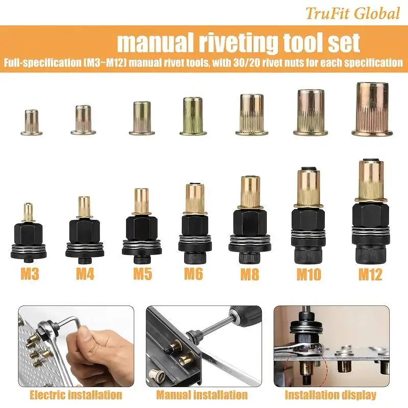 M3-M12 Multi-Purpose Household Rivet Gun with Different Specifications of Rivets, Industrial Grade Carbon Steel Manual Rivet Too