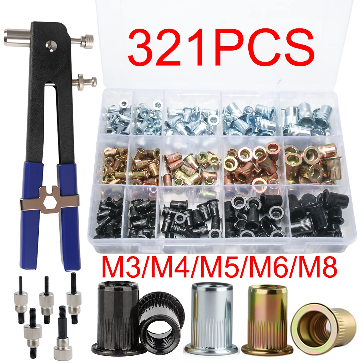 M3-M12 Multi-Purpose Household Rivet Gun with Different Specifications of Rivets, Industrial Grade Carbon Steel Manual Rivet Too