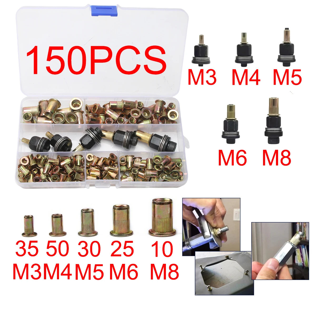 M3-M12 Multi-Purpose Household Rivet Gun with Different Specifications of Rivets, Industrial Grade Carbon Steel Manual Rivet Too