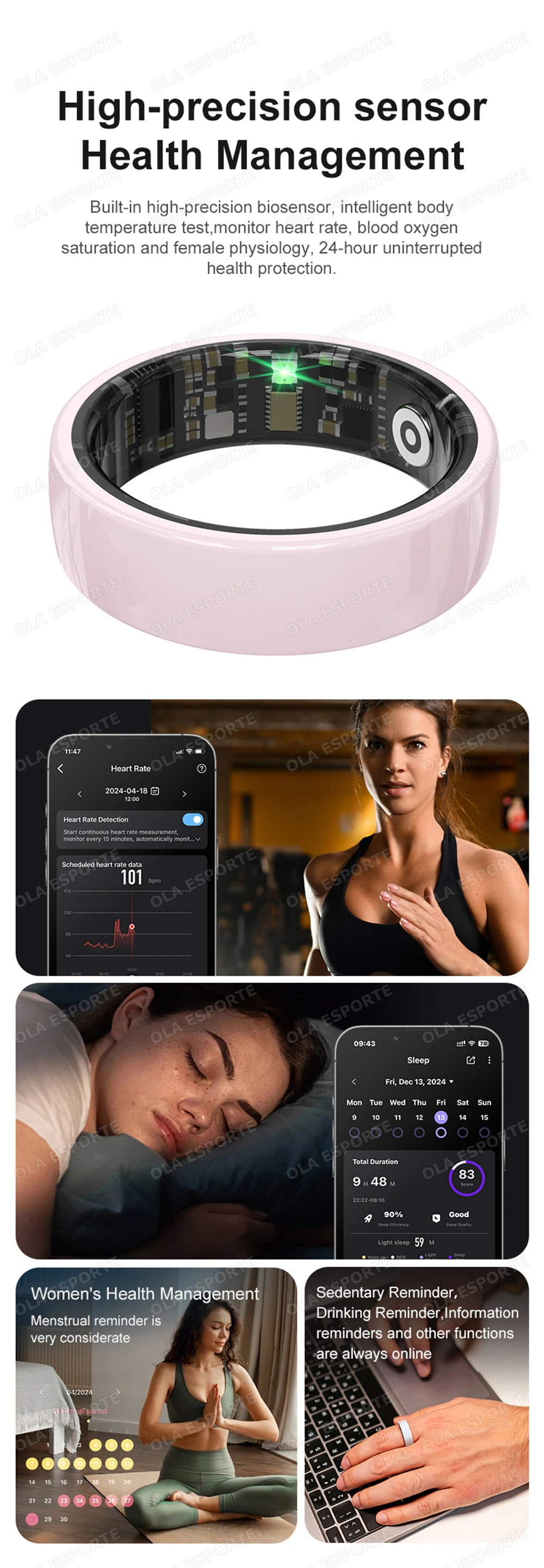 2026 New Hot Couple Smart Ring with Charging Case Heart Rate Sleep Health Monitor Pedometer Fashion Ceramic Ring For Android IOS