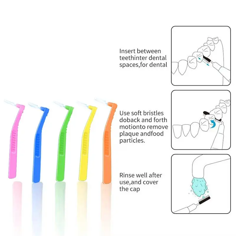 2 5Pcs L Shaped Interdental Brushes Soft Bristle Portable Cleaning Sticks for Tight Teeth Spaces Daily Dental Hygiene Essential