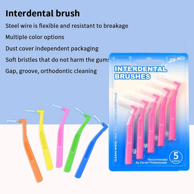 2 5Pcs L Shaped Interdental Brushes Soft Bristle Portable Cleaning Sticks for Tight Teeth Spaces Daily Dental Hygiene Essential
