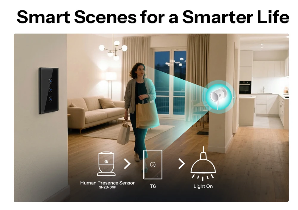 SONOFF T6 120 1/2/3 Gang Black TX Gen2 Matter Smart Touch Wall Switch Detach Relay Mode Night Switch Works with Alexa Apple Home