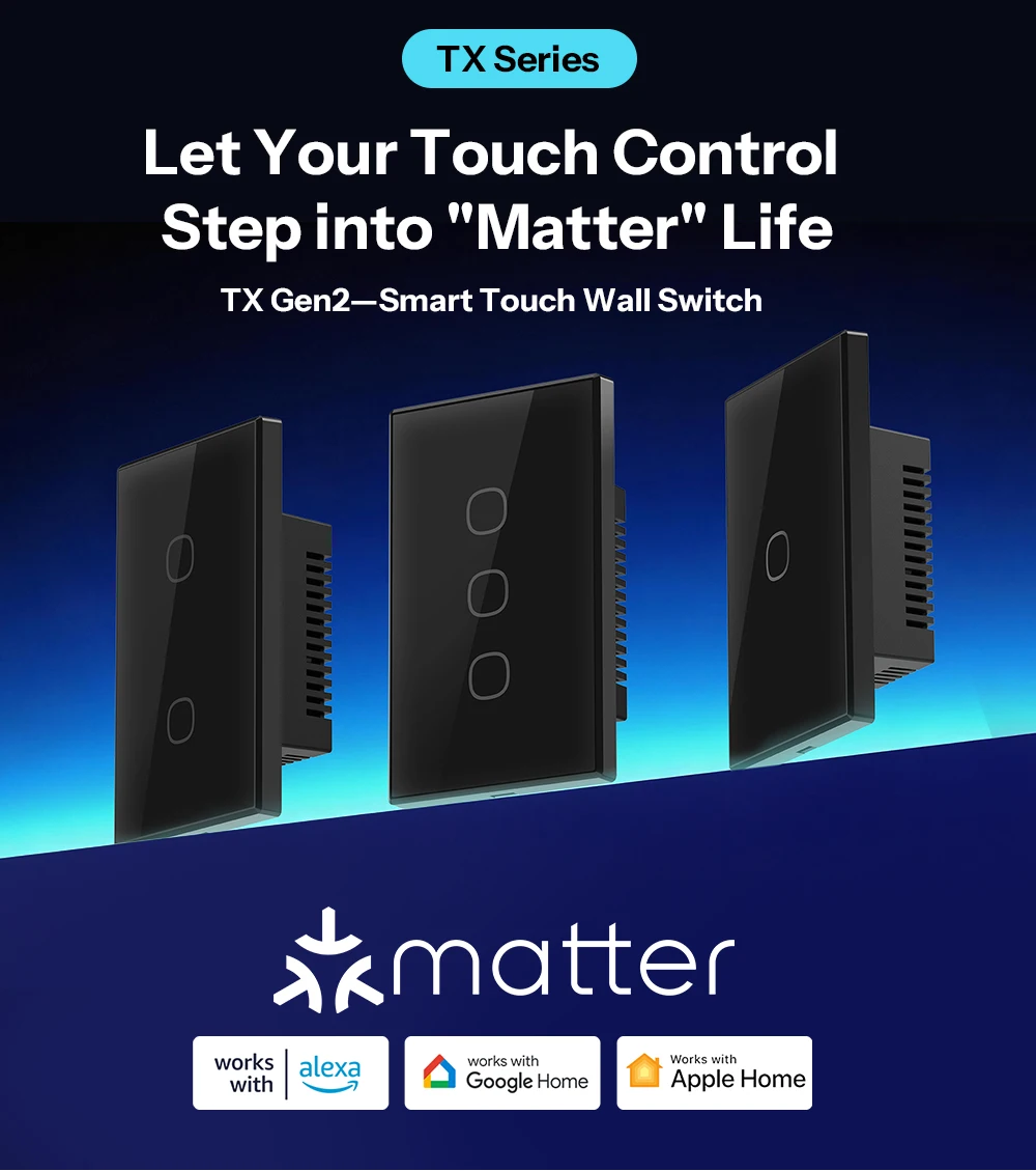 SONOFF T6 120 1/2/3 Gang Black TX Gen2 Matter Smart Touch Wall Switch Detach Relay Mode Night Switch Works with Alexa Apple Home