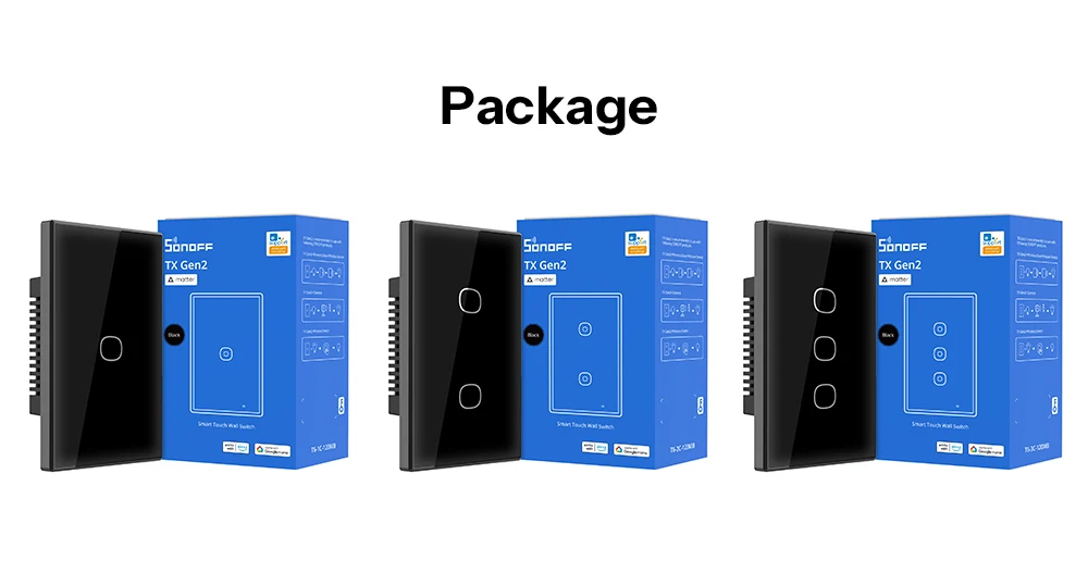 SONOFF T6 120 1/2/3 Gang Black TX Gen2 Matter Smart Touch Wall Switch Detach Relay Mode Night Switch Works with Alexa Apple Home
