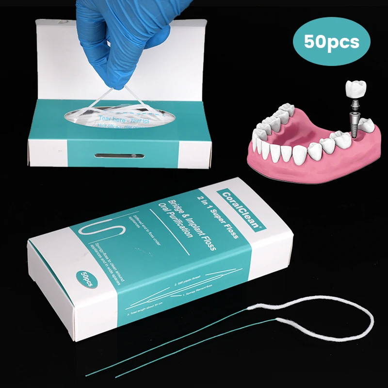 50Pcs Dental Floss Toothpick Water Expanded Orthodontic Flosser Multifunctional Cleaning Wire Line for Implants Braces