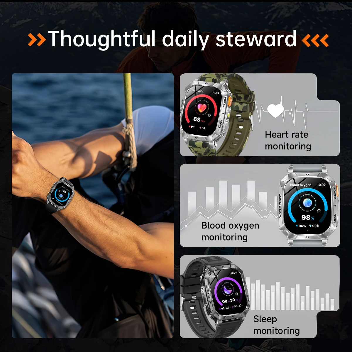 LIGE New Outdoor Military 1400 mAh Battery Smart Watch Men IP68 Waterproof LED Flashlight Health Monitor Call Sports Smartwatch