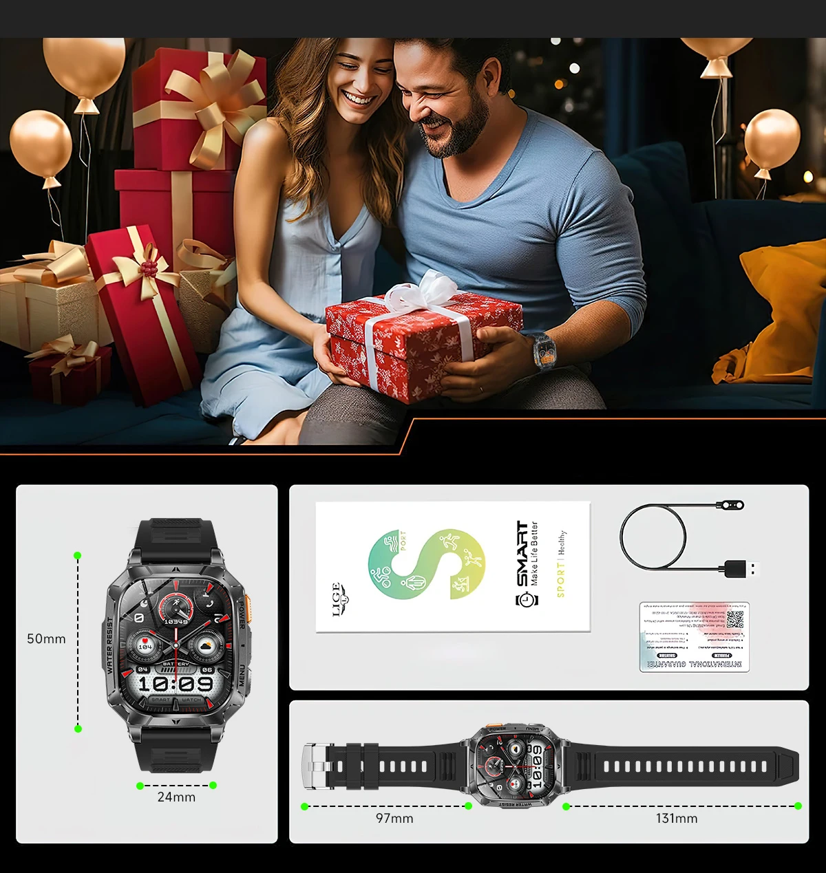 LIGE New Outdoor Military 1400 mAh Battery Smart Watch Men IP68 Waterproof LED Flashlight Health Monitor Call Sports Smartwatch