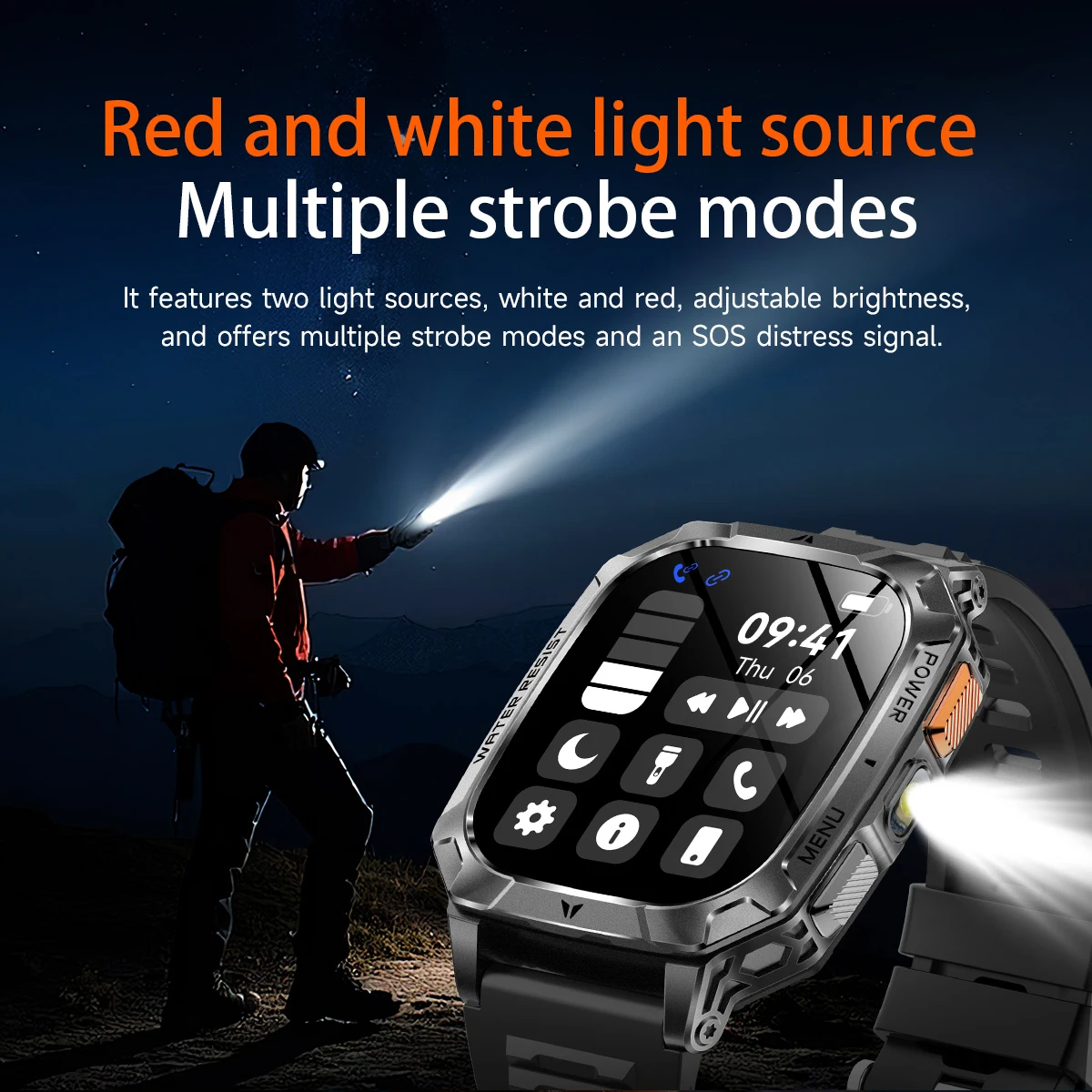 LIGE New Outdoor Military 1400 mAh Battery Smart Watch Men IP68 Waterproof LED Flashlight Health Monitor Call Sports Smartwatch