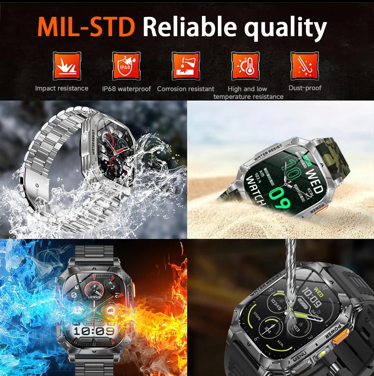 LIGE New Outdoor Military 1400 mAh Battery Smart Watch Men IP68 Waterproof LED Flashlight Health Monitor Call Sports Smartwatch