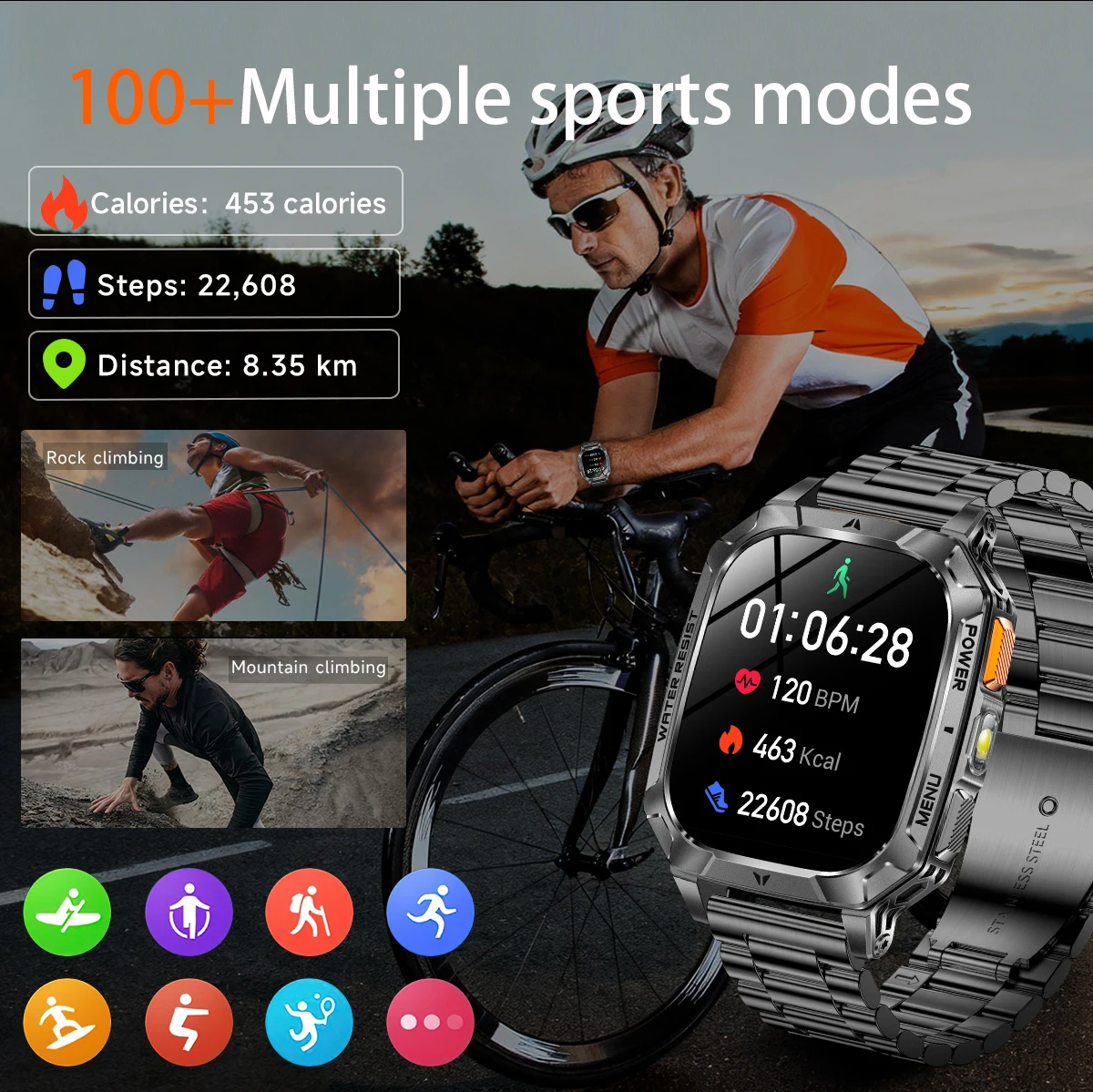 LIGE New Outdoor Military 1400 mAh Battery Smart Watch Men IP68 Waterproof LED Flashlight Health Monitor Call Sports Smartwatch